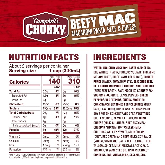 Campbell’s Chunky Beefy Mac Soup 18.8 oz Can (12 Pack)