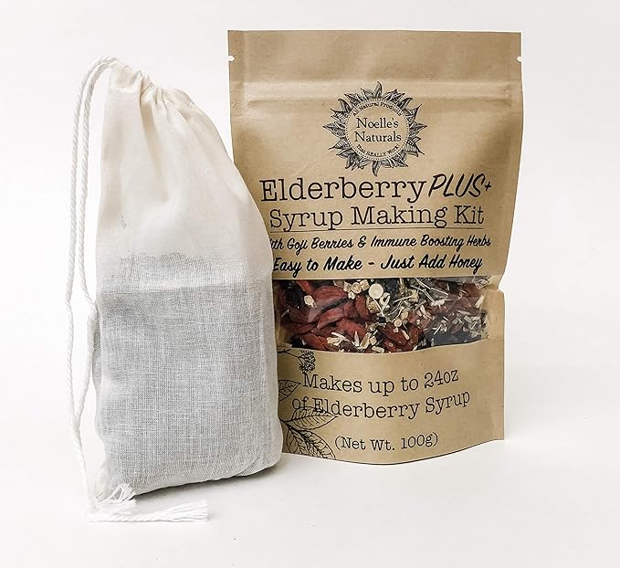 Elderberry Plus+ Syrup Making Kit - Makes 24oz - Just Add Your Own Honey - Natural and Organic Ingredients - Includes Free Brew Bag
