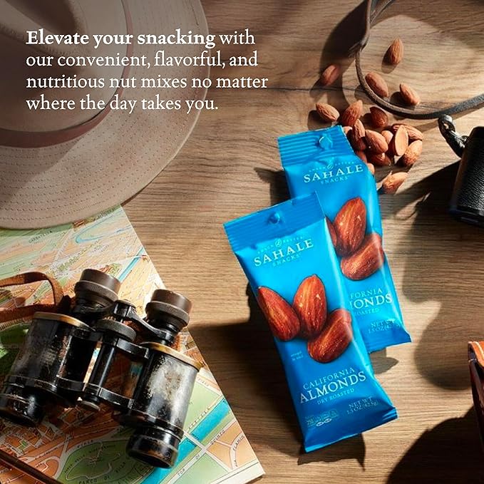 Sahale Snacks California Dry Roasted Almonds 1.5 oz Grab &amp Go Bags (18 Packs) - Dry-Roasted Almonds with a Touch of Sea Salt - Non-GMO Kosher &amp Certified Gluten-Free Snacks