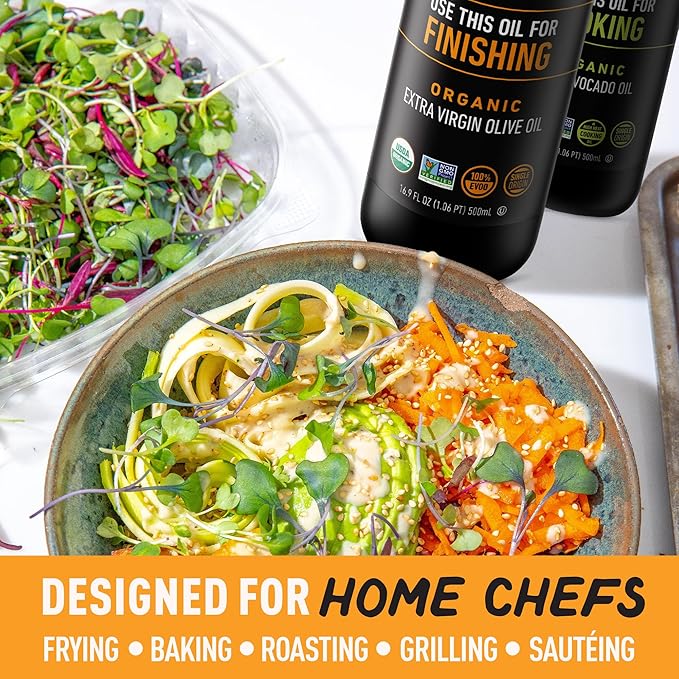 Chefs Life Organic Cooking Oil &amp Finishing Oil 2 Pack - Extra Virgin Olive and Avocado Oil EVOO Gift Set for Dipping Dressing Cooking Single Origin Non GMO - 16.9 Fl Oz (2 Bottle Gift Set)
