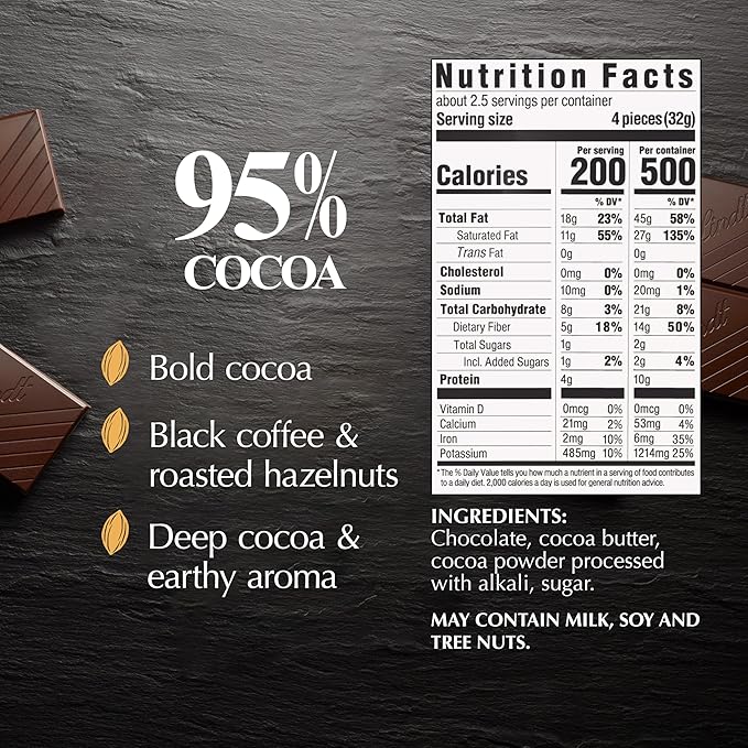 Lindt EXCELLENCE 95% Cocoa Dark Chocolate Bar Dark Chocolate Candy 2.8 oz. (12 Pack)