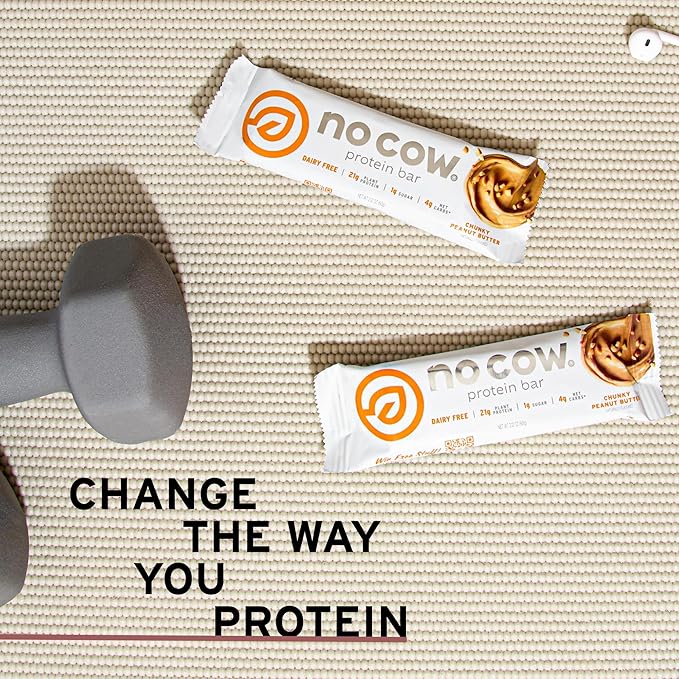 No Cow Vegan Protein Bars Upgraded Chunky Peanut Butter | 20g Plant Based Protein Gluten Free Dairy Free Soy Free Keto Friendly Low Sugar High Fiber Snack Bars | Pack of 12