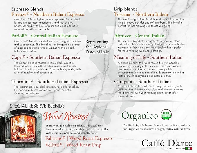 Caffe D’arte Abruzzo Ground Coffee – Medium Roast Earthy &amp Winey Flavor Roasted in Seattle Crafted for Drip Coffee Makers 1 lb