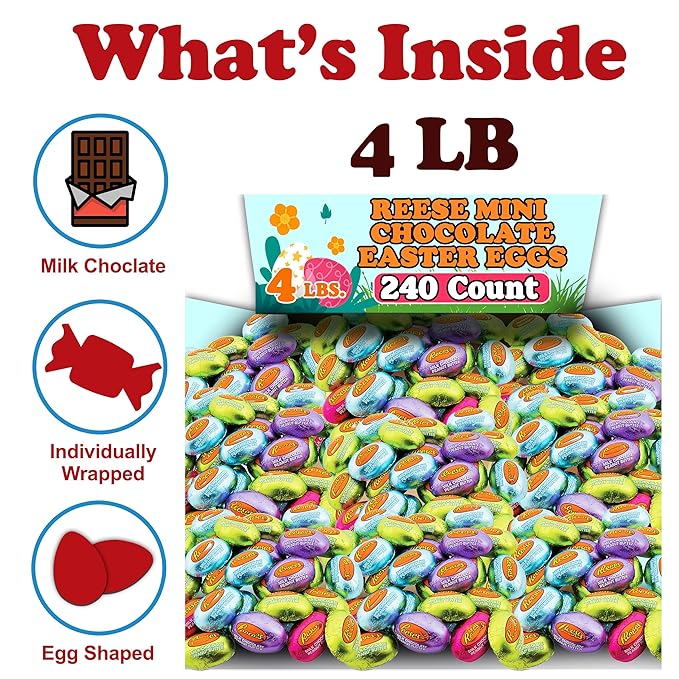 REESE Peanut Butter Mini Eggs Bulk 4 Lb Mini Milk Chocolate Peanut Butter Half Eggs Candy Foil Wrapped in Pastel Spring Colors Easter Baskets Egg Hunts