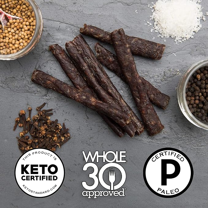 Ayoba Traditional Duo Grass Fed Beef Biltong &amp Droewors Bundle (4 Ounce Pack of 2) - Authentic South African Protein Snacks - Keto-Certified Paleo-Certified Gluten Free and Sugar Free
