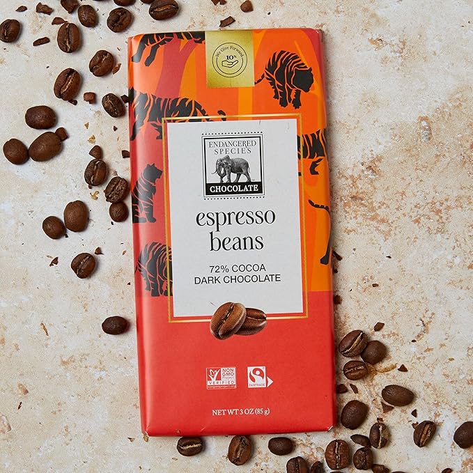 Endangered Species Dark Chocolate Bar with Espresso Beans (72% cocoa)