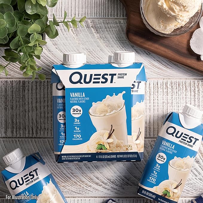 Quest Nutrition Ready to Drink Vanilla Protein Shake 30g Protein 3g Net Carbs Gluten Free Keto Friendly 11 fl.oz 4 Count (Pack of 3)
