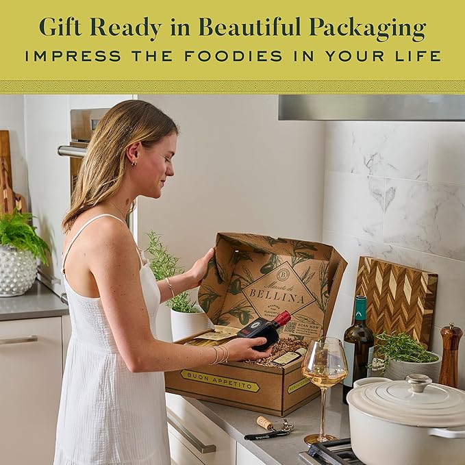 Mercato di Bellina Organic Pizza Kit Gift Basket - Authentic Homemade Pizza Making Kit for Home Chefs Italian Gift Basket Includes Organic Crust Mix Sauce Garlic EVOO &amp Sun-Dried Tomatoes