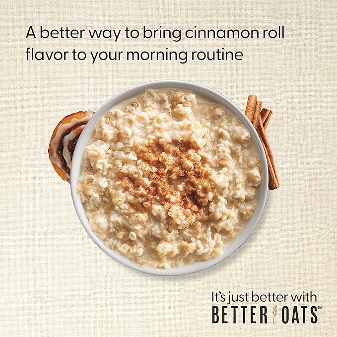 Better Oats 100 Calorie Cinnamon Roll Oatmeal Packets Flax Seeds and Whole Grains Instant Breakfast Cooks in 90 Seconds Box of 10 Pouches (Pack of 6)
