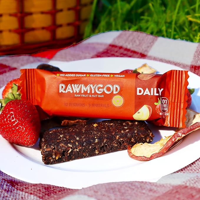 RAWMYGOD Fruit and Nut Bars Gluten Free Vegan No Added Sugar (20 bars Daily)
