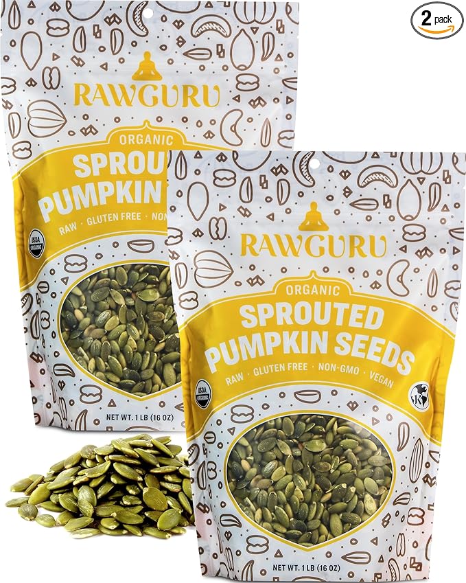 RawGuru Organic Sprouted Pumpkin Seeds - Pumpkin Seeds to Eat - 16 oz Pack of 2