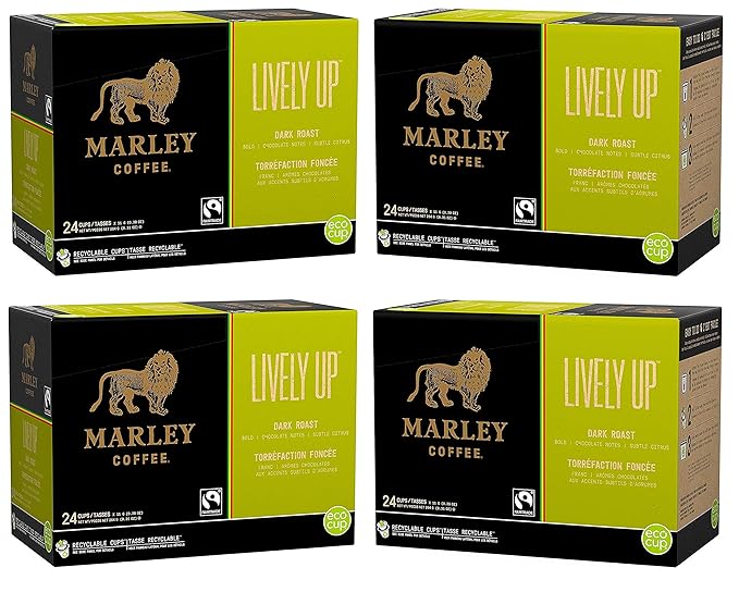 Marley Coffee Lively Up! Single Serve RealCup Organic Espresso Roast for Keurig K-Cup Brewers 96 Count