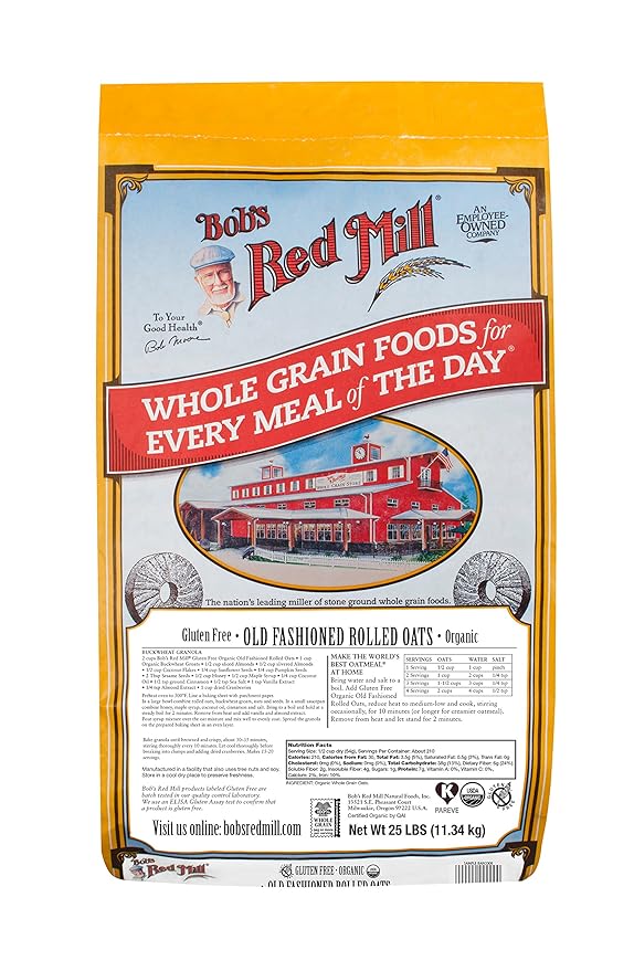 Bob's Red Mill Gluten Free Organic Old Fashioned Rolled Oats 400oz (Pack of 1) - Non GMO Whole Grain Vegan Kosher