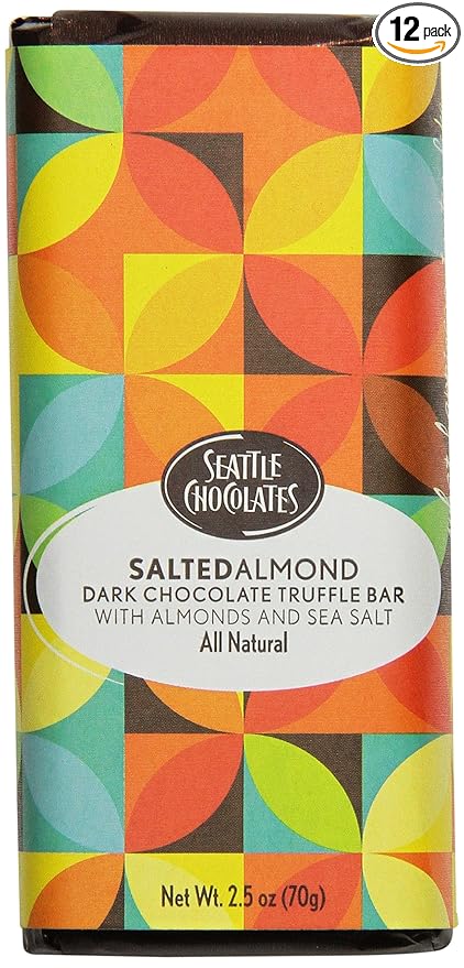 Seattle Chocolates Truffle Bar Salted Almond 2.5 Ounce (Pack of 12)