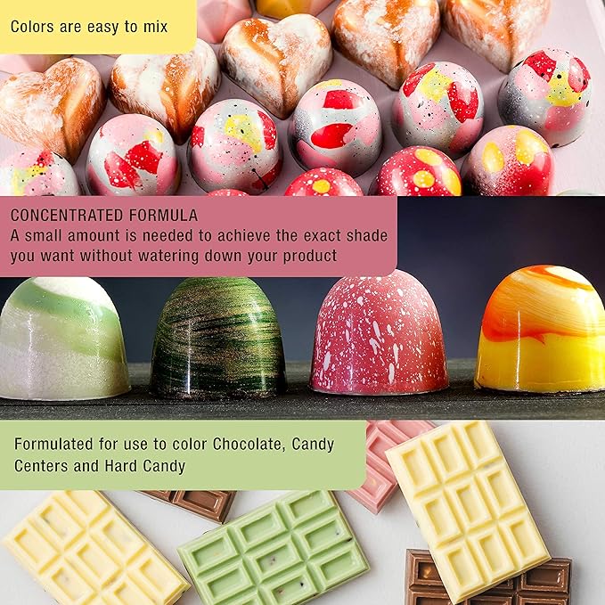 U.S. Cake Supply Large 2-ounce Bottles of each Liquid Candy Food Color 8 Bottle Kit with Mixing Wheel for Chocolate and Candy Coloring