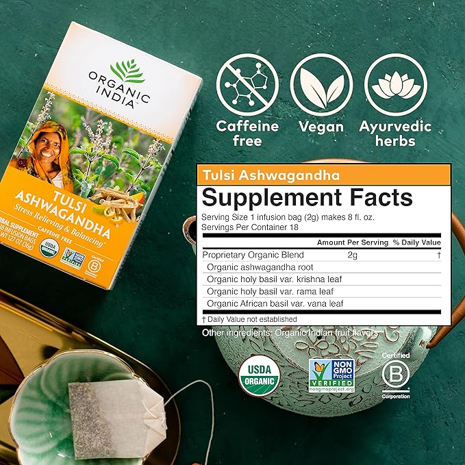 ORGANIC INDIA Iced Tulsi Tea Bags Variety Pack - Assorted Tea Holy Basil Ashwaganda Sleep Honey Chamomile - Adaptogen Vegan USDA Certified Organic Non-GMO - 18 Infusion Bags per Box (Pack of 3)