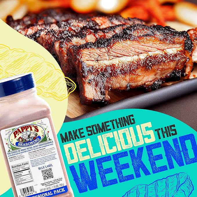 Pappy's Choice Seasonings - Less Salt. Perfect for bbq and smoked brisket steak beef chicken fajita hogs rib seafood bagel popcorn jerk pizza and more.