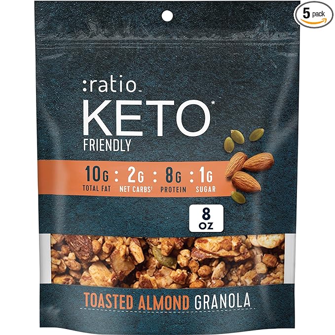 :ratio Keto Friendly Toasted Almond Granola 8 oz (Pack of 5)