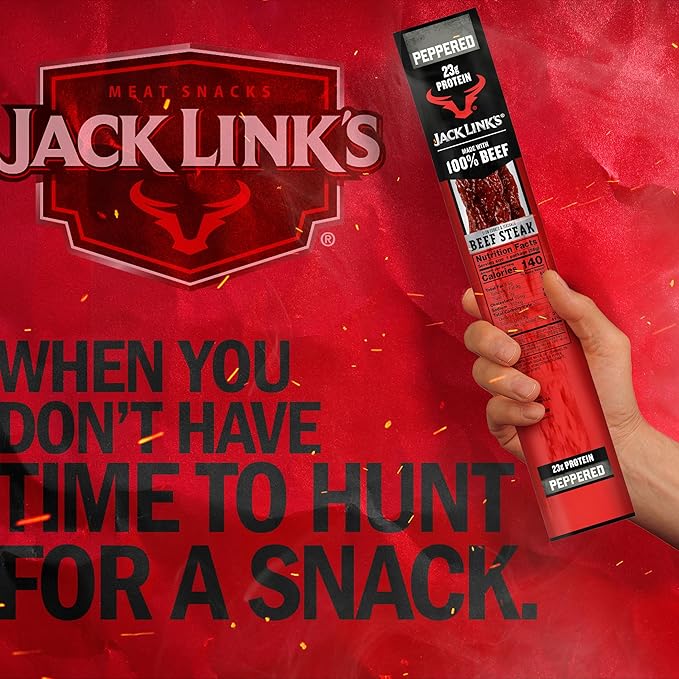 Jack Link's Beef Steak Peppered - Protein Snacks Meat Snack with 22g of Protein Made with 100% Beef Individually Wrapped Bulk Snack Pack Keto Friendly - 2 Oz. (12 Count)