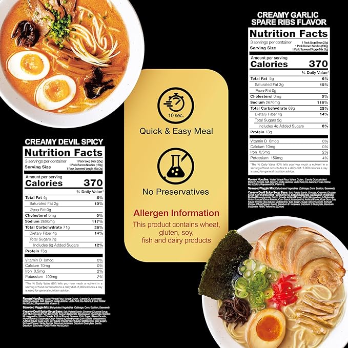O'scallion Pack of 6 Ramen Noodles - Authentic Japanese Taste - Fresh Pre-Cooked Noodles Rich Soup Base &amp Veggie Pack - Enjoy Restaurant-Style Ramen at Home in Seconds (6 Servings Creamy Garlic