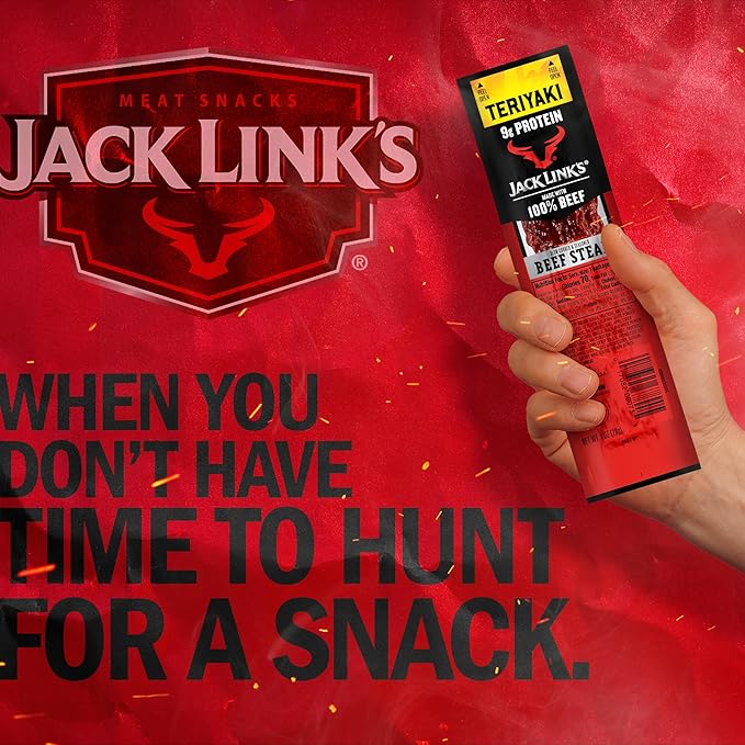 Jack Link's Beef Steak Teriyaki - Protein Snacks Meat Snack with 9g of Protein Made with 100% Beef Individually Wrapped Bulk Snack Pack Keto Friendly - 1 Oz. (12 Count)