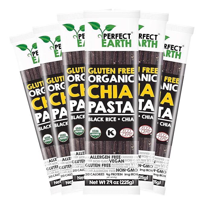 Perfect Earth Organic Black Rice Pasta with Chia Seeds - Organic Vegan Keto Kosher Allergen-Free Gluten-Free Low Carb Pasta - for Healthy Delicious and Convenient Meals - 6 Pack (7.9 Oz Each)