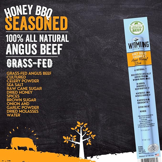 Wyoming All-Natural Grass-Fed Beef Sticks Bulk-Nitrate Free Jerky Meat Stick-No Artificial Ingredients-Clean Tasty Meat Snacks-Angus Beef Sticks Individually Wrapped-16pk