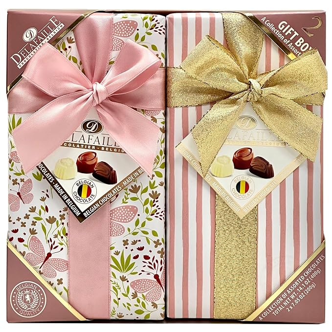Delafaille Belgian Chocolates Assorted Pralines Gift Box Set Premium Milk Dark &amp White Chocolate Truffles 2 Pack 14.1 oz (400g)