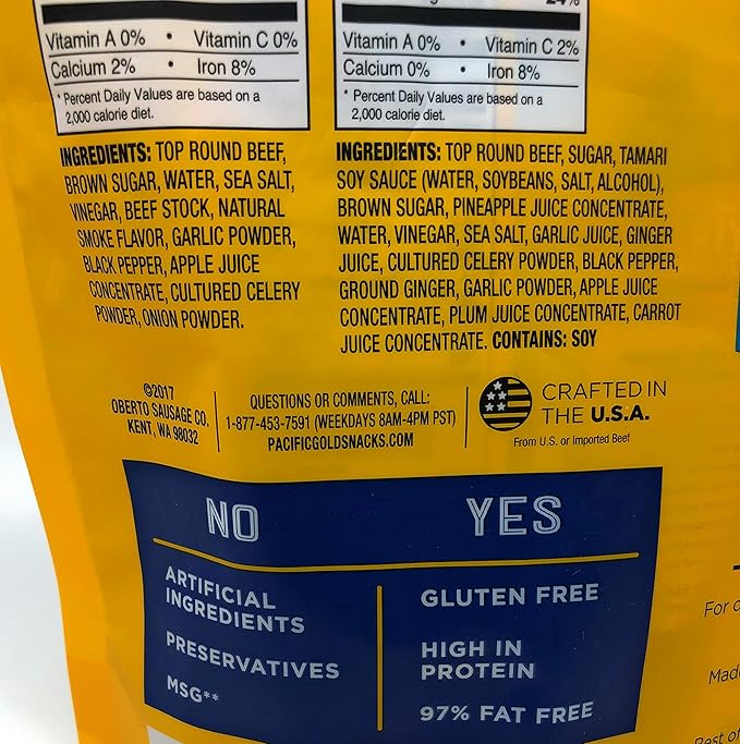 Pacific Gold Beef Jerky Original &amp Teriyaki 12 Count Per Bag (2 Bags (24 Count))