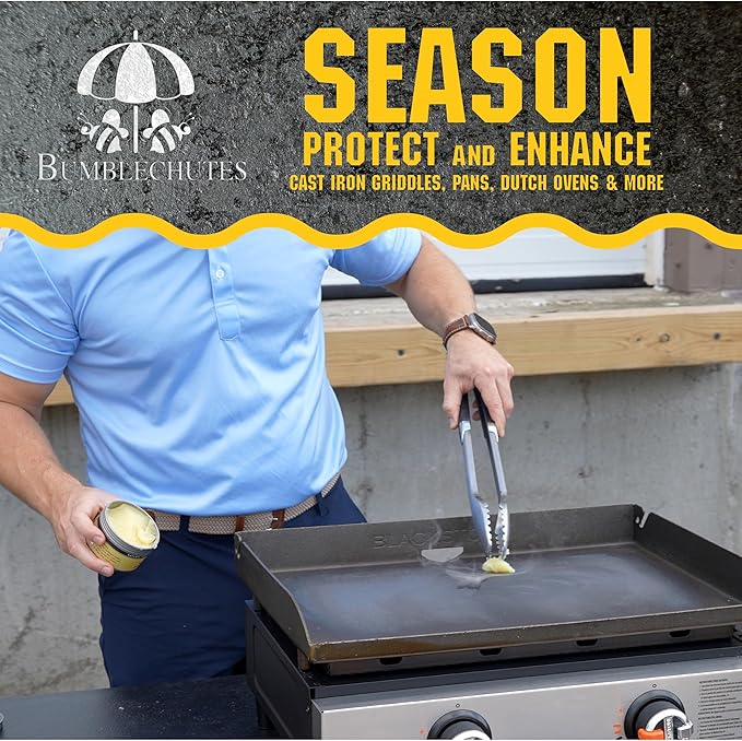 Bumblechutes 8 oz Natural Cast Iron Seasoning Wax Skillet Grill Conditioning &amp Maintenance Carbon Steel Seasoning Wax Rust Protection Nonstick Cast Iron Season Oil With USA Beeswax Organic Oi