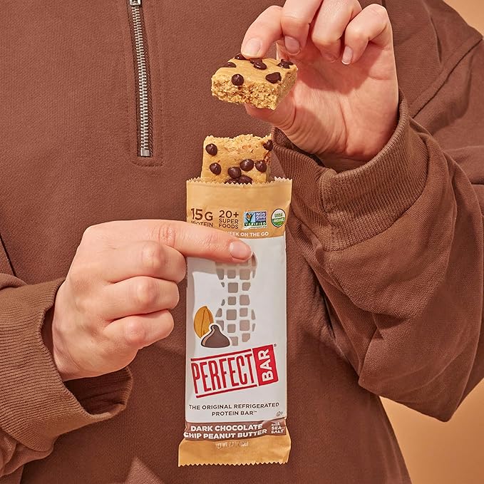 Perfect Bar Protein Bars Dark Chocolate Chip Peanut Butter Gluten Free Made with Organic Honey Cookie Dough Texture Refrigerated 2.3 Oz Bars 10 Count