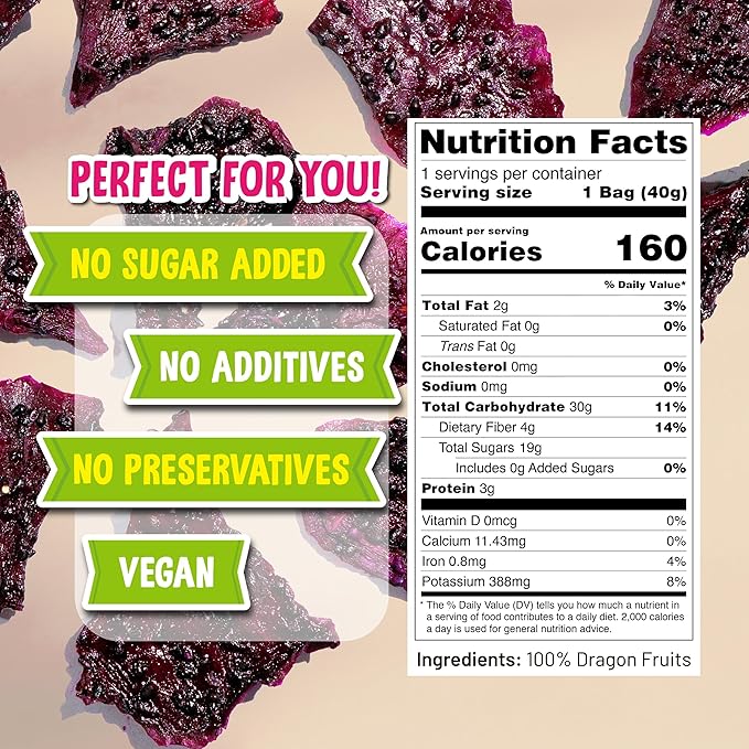 The Daily Good Soft-Dried Dragon Fruit Slices | All Natural Superfood Snacks for Adults &amp Kids | Healthy Soft and Chewy | No Sugar Added or Preservatives Gluten Free Vegan (1.41 oz Pack of 3)