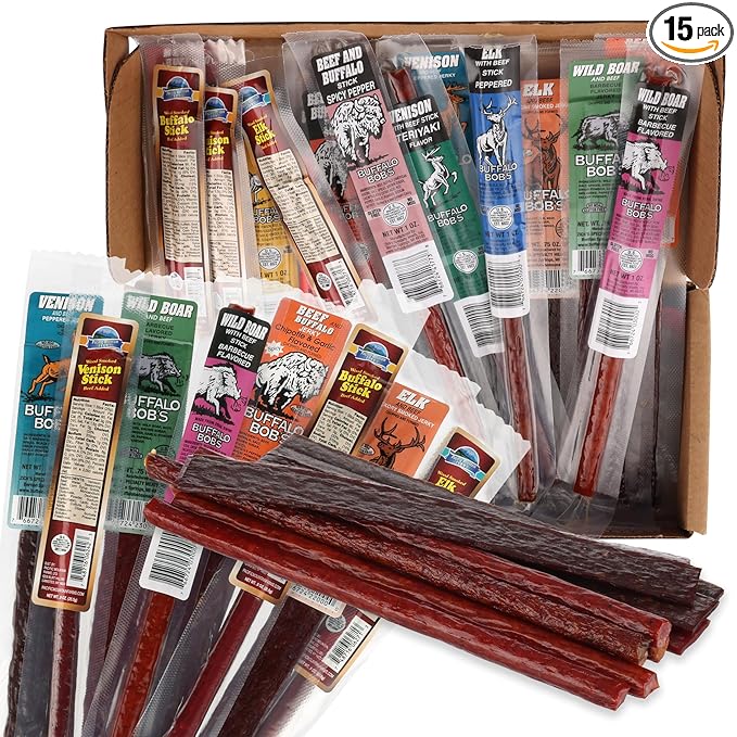 Jerky Dynasty Big Game 15-Piece Jerky Variety Pack - Assorted Meat Snack Box with Beef Jerky Buffalo Elk Wild Boar &amp More - Unique Present for Men or for Snack