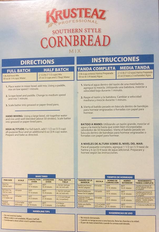 Krusteaz Old Fashioned SOUTHERN STYLE CORNBREAD Mix 5lbs. Restaurant Quality