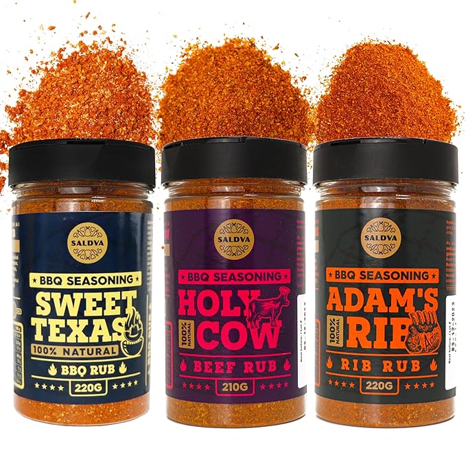 Meat Lovers Selection of Premium BBQ Seasonings - Holy Cow Sweet Texas &amp Adam's Ribs BBQ Rubs | Pack of 3 | 100% Natural | Spice Gift For Foodie