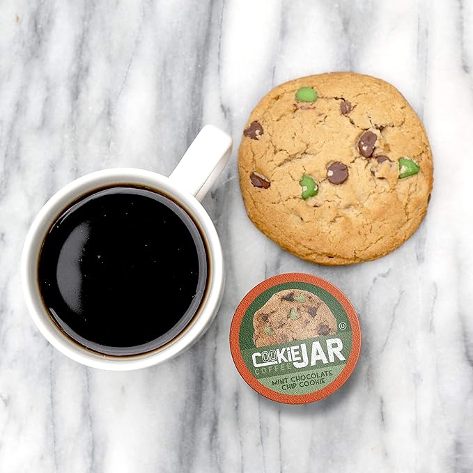 Cookie Jar Mint Chocolate Chip Flavored Coffee Pods for Keurig K Cup Brewers 40 Count – Refreshing Mint and Chocolate Blend for a Unique Coffee Experience