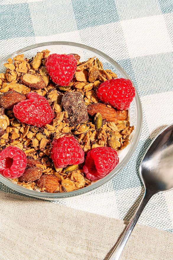The Hampton Grocer Almond Butter &amp Chocolate Chunk Granola 3 pack - Gluten-Free Dairy-Free Organic Oats &amp Pumpkin Seeds Sweetened with Maple Syrup - Low Sugar Crunchy Small-Batch 8oz