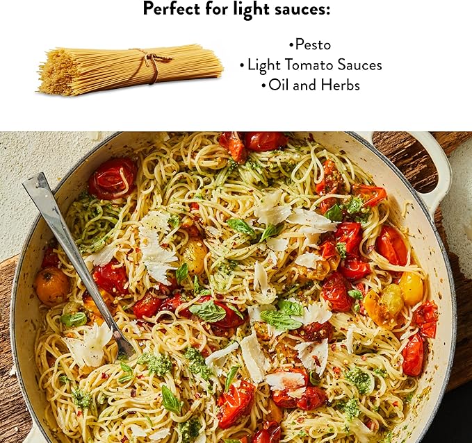 DeLallo Organic Capellini Pasta Made with Only 100% Semolina Durum Wheat Flour Bronze Cut Made in Italy Non-GMO Kosher Vegan Preservative Free 1 Pound Bag (16 Pack)