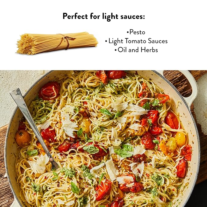 DeLallo Capellini Pasta Angel Hair Pasta Made in Italy Made with Only 100% Durum Wheat Semolina Flour Bronze Cut All Natural Non-GMO Kosher Vegan 1 Pound Bag (8 Pack)