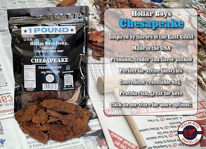 Hollar Boys Snacks Chesapeake Beef Jerky One Pound Resealable Bag Low Carb USA Made