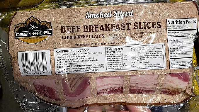 Deen Halal Beef Breakfast Smoked Slices Cured Beef Slices 12oz (6 packs)
