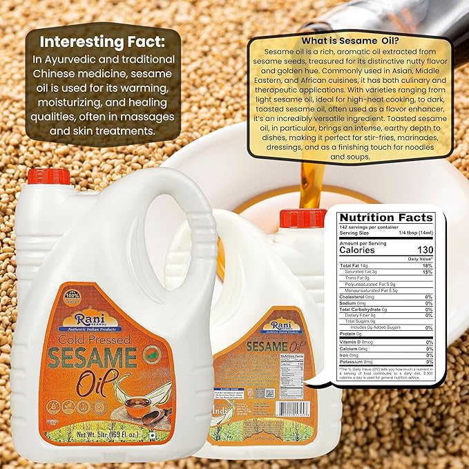 Rani Sesame Oil 169 Ounce (5 Liter) Cold Pressed | 100% Natural | NON-GMO | Kosher | Vegan | Gluten Free
