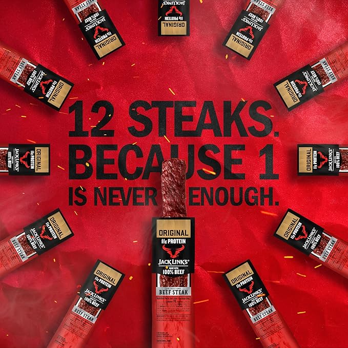 Jack Link’s Premium Cuts Beef Steak Original 1 oz. 12 Count – Great Protein Snack 11g of Protein and 1g of Carbs per Serving Premium Beef