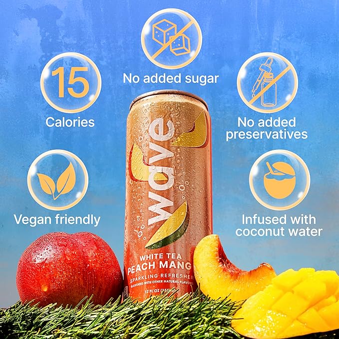 WAVE Sparkling Refreshers | Sparkling Juice | Organic Hydration | Low Calorie Drink | Lightly Carbonated Soda Alternative | No Added Sugar No Preservatives or Artificial Ingredients |12 Pack (White T