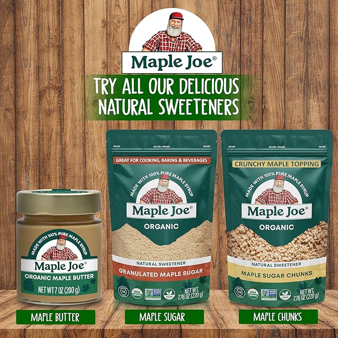Maple Joe Pure Maple Sugar Granulated Made With 100% Grade A Maple Syrup. Powdered Maple Sugar For Cooking &amp Baking. White &amp Brown Sugar Substitute. Non-GMO Gluten Free &amp Vegan 7.8 oz /220