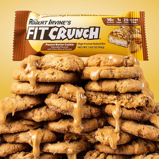 FITCRUNCH Snack Size Protein Bars 6-Layer Baked Bar 1g of Sugar Gluten Free &amp Soft Cake Core (18 Bars Peanut Butter Cookie)
