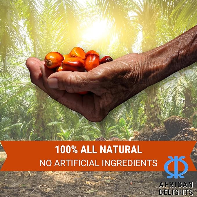 African Delights Red Palm Oil - 100% Natural &amp Pure | Authentic Unrefined Palm Fruit Oil | High Smoke Point for Cooking Frying &amp Sautéing | No Trans Fat Non-Hydrogenated | Ideal for African