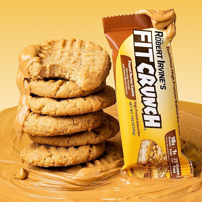 FITCRUNCH Snack Size Protein Bars 6-Layer Baked Bar 1g of Sugar Gluten Free &amp Soft Cake Core (9 Bars Peanut Butter Cookie)