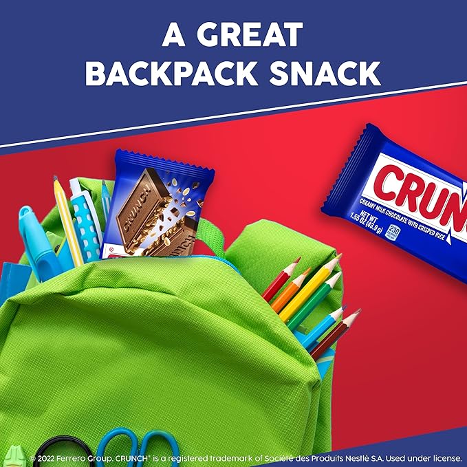 CRUNCH Milk Chocolate and Crisped Rice Full Size Individually Wrapped Candy Bars 1.55 oz each (Pack of 2)