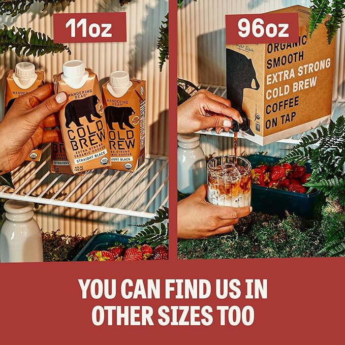 Wandering Bear Organic Mocha Cold Brew Coffee - Strong Bold Smooth Unsweetened Shelf-Stable Ready to Drink Gluten Free &amp Vegan Iced Cold Brewed Coffee Drink - 32 fl oz 6 pack